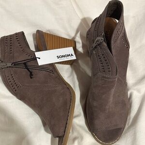 NWT SONOMA Taupe Suede Peep-Toe Ankle Booties